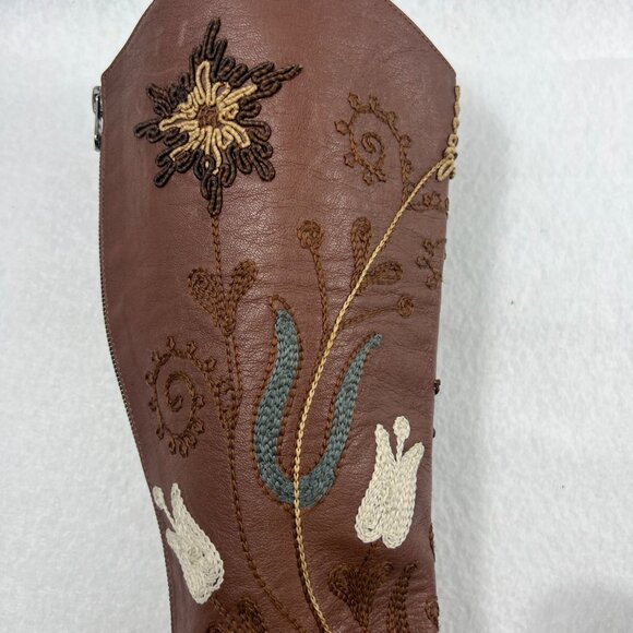 Erkan Demir Artemis Brown Leather Embroidered Western Cowgirl Boots Size 37/6 - Picture 11 of 16